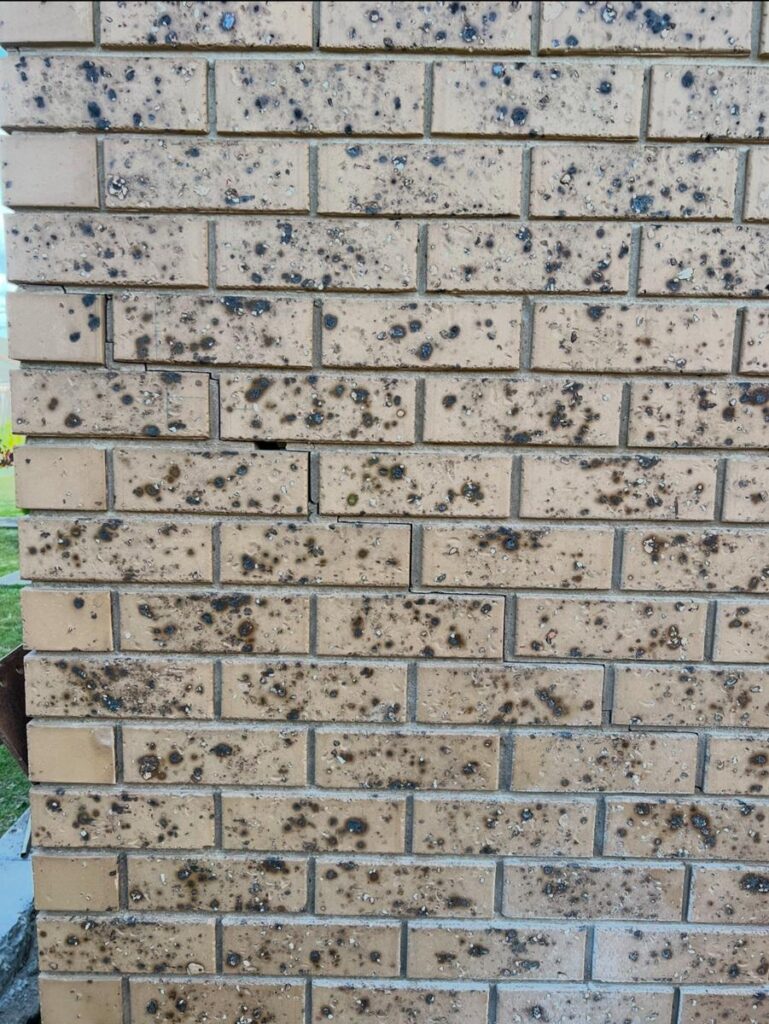 Cracked brick wall after underpinning lift. Underpinning in Melbourne and Geelong.