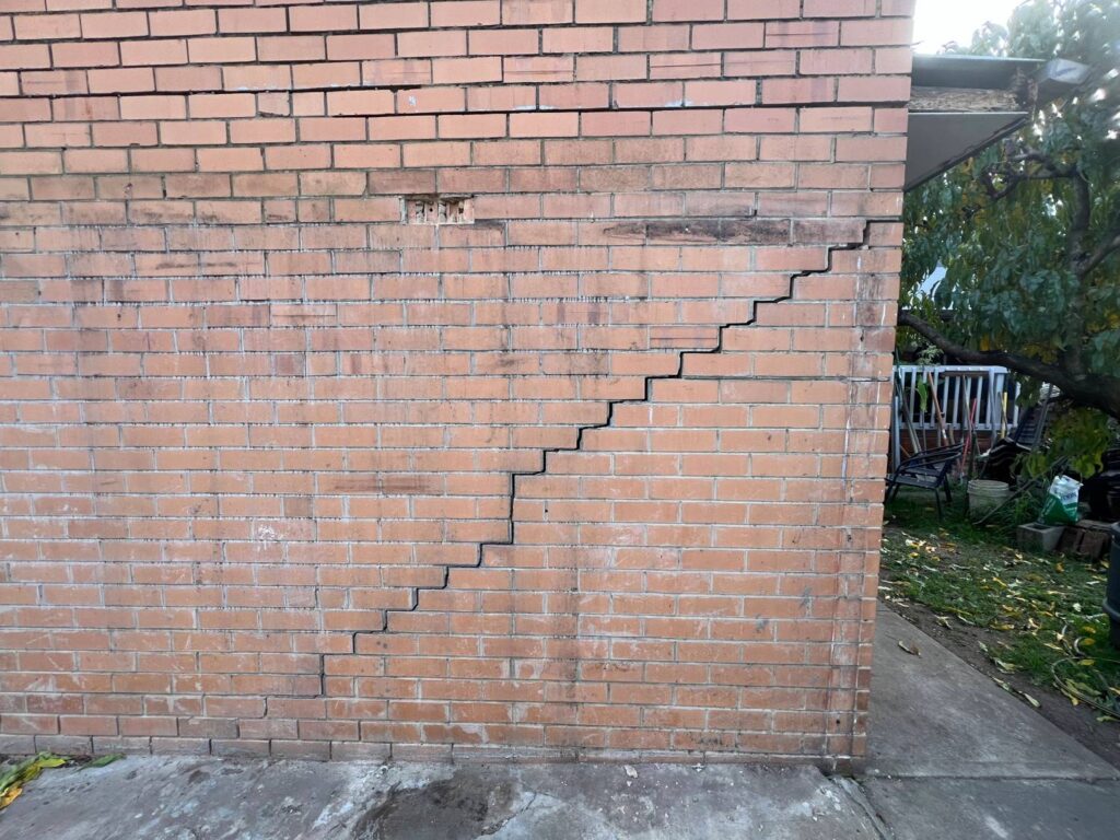Cracked brickwork caused by foundation movement. Underpinning in Melbourne and Geelong.